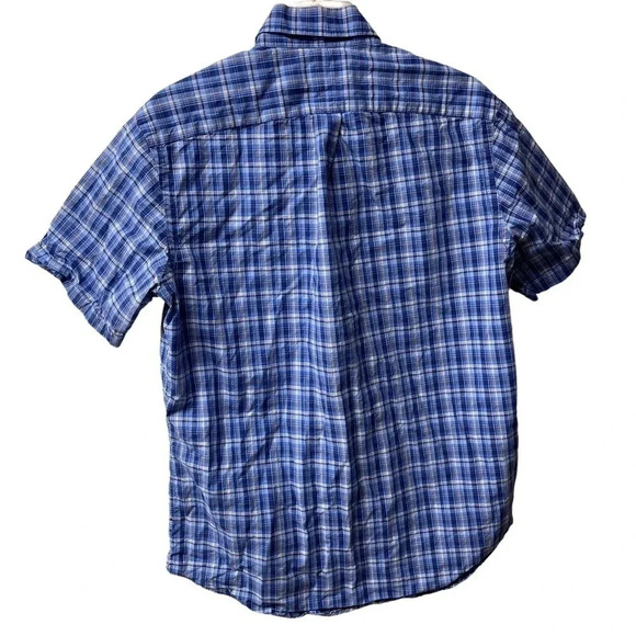 Men’s Ralph Lauren short sleeved collared button down. Blue plaid, size Medium. - Picture 2 of 7